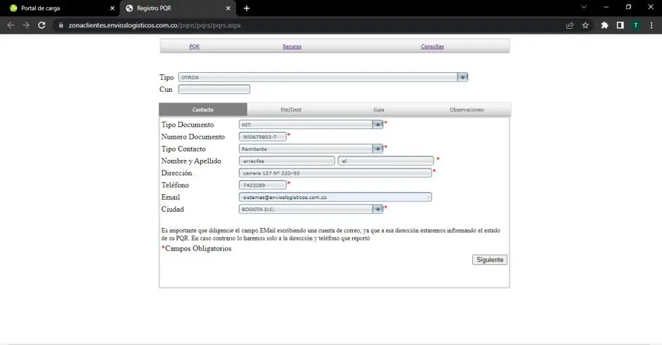 Paso 2 - Información de Contacto